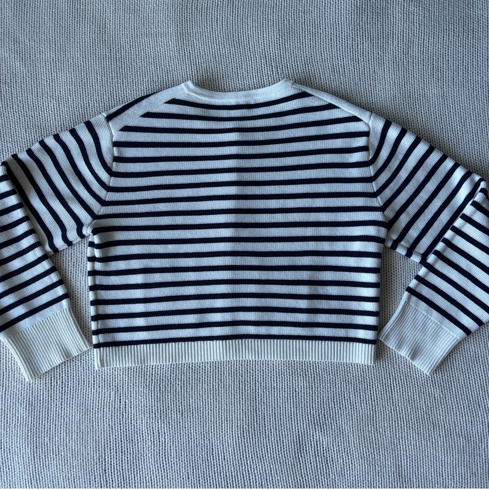 J. Crew Navy and White Striped Cropped Cardigan - Picture 10 of 13